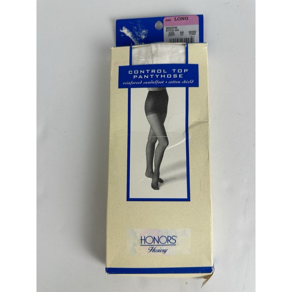 Honors Hosiery Control Top Pantyhose Sandalfoot, White Size Long